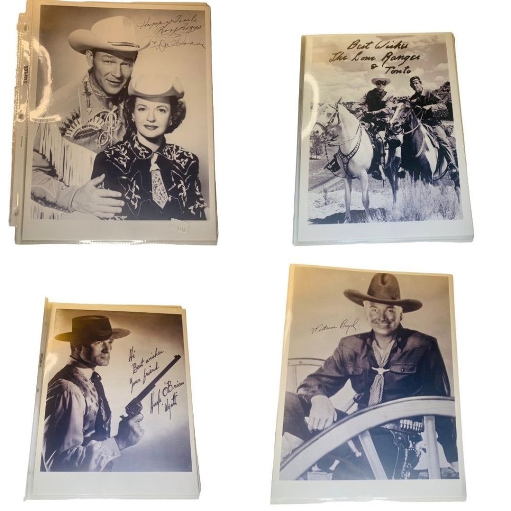 Set of 4 Vintage Western Photo Prints Facsimile Autographs Roy Rogers Lone Range